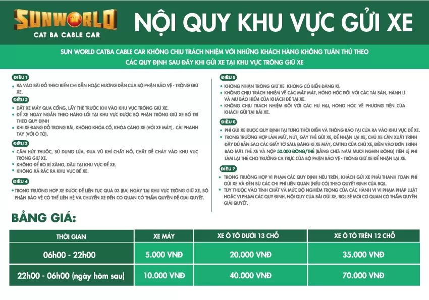 Bảng giá gửi xe tại Cáp Treo Cát Bà Bảng giá gửi xe tại Ga Cáp